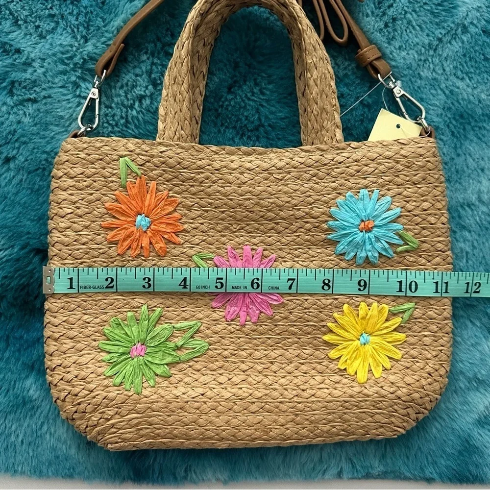 Vibrant Floral Embroidered Straw Tote